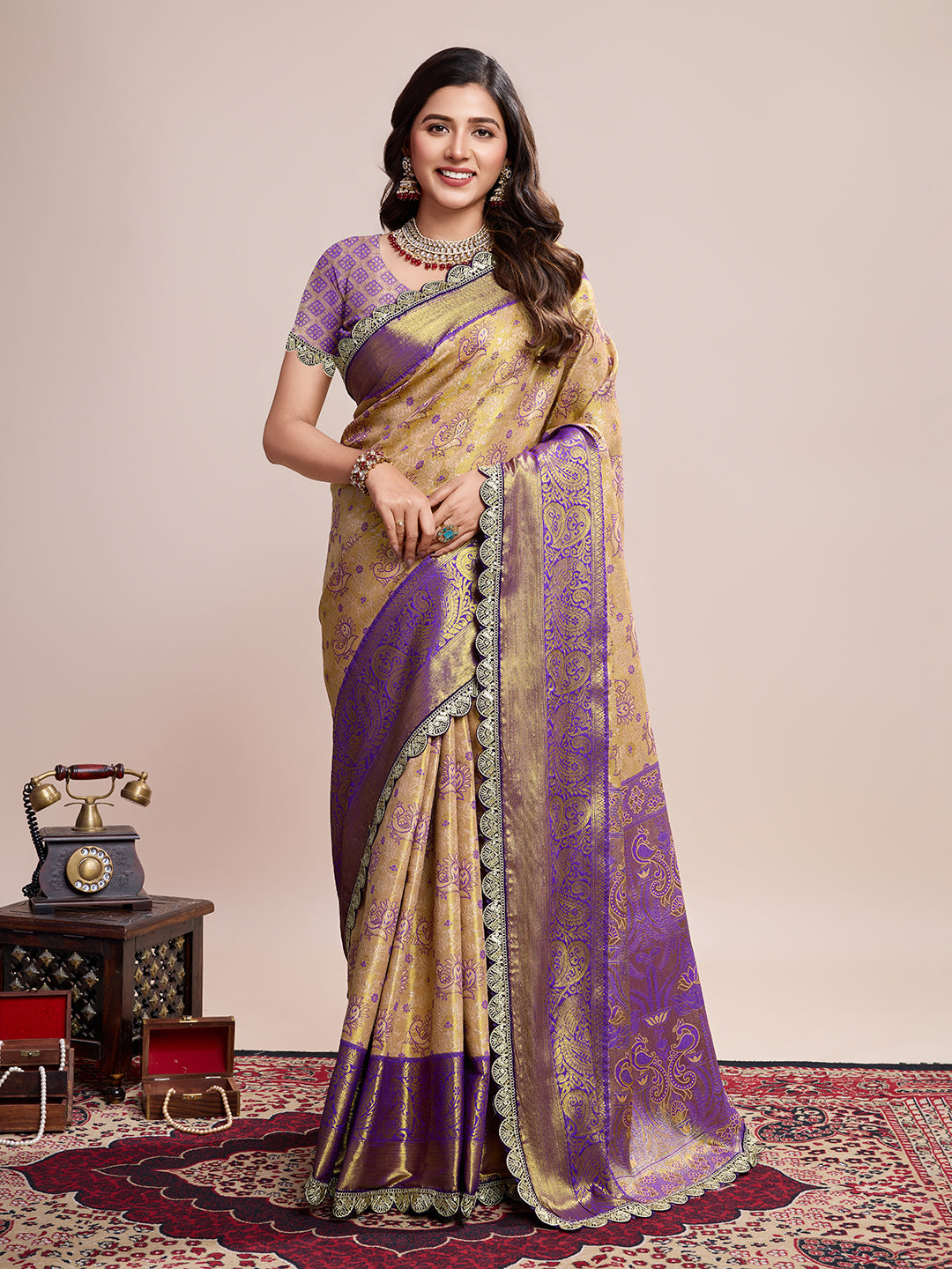 Bollywood Trendy kanjivaram silk saree with blouse piece.