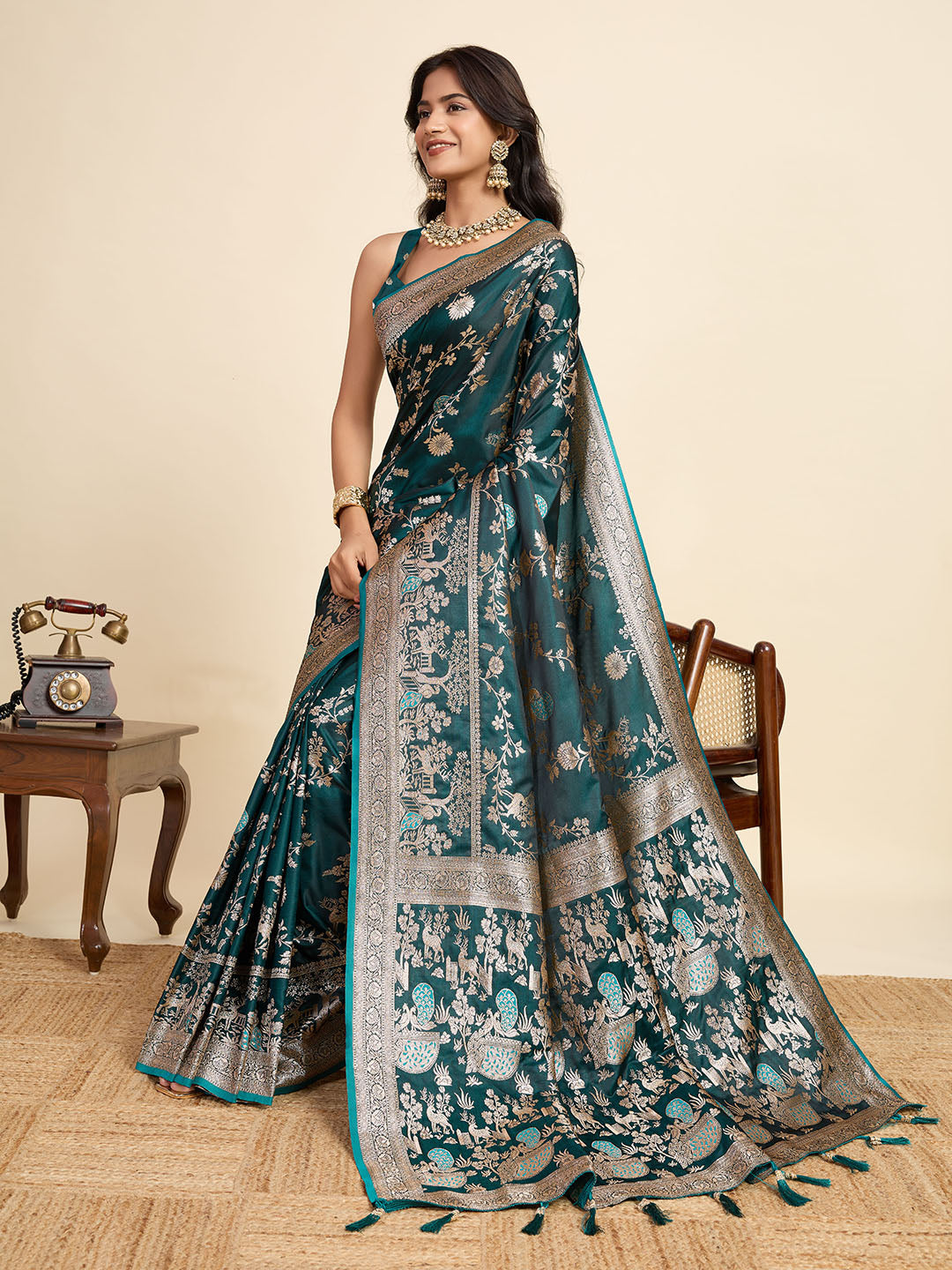 Two Tone Satin Soft Silk Saree With blouse Piece