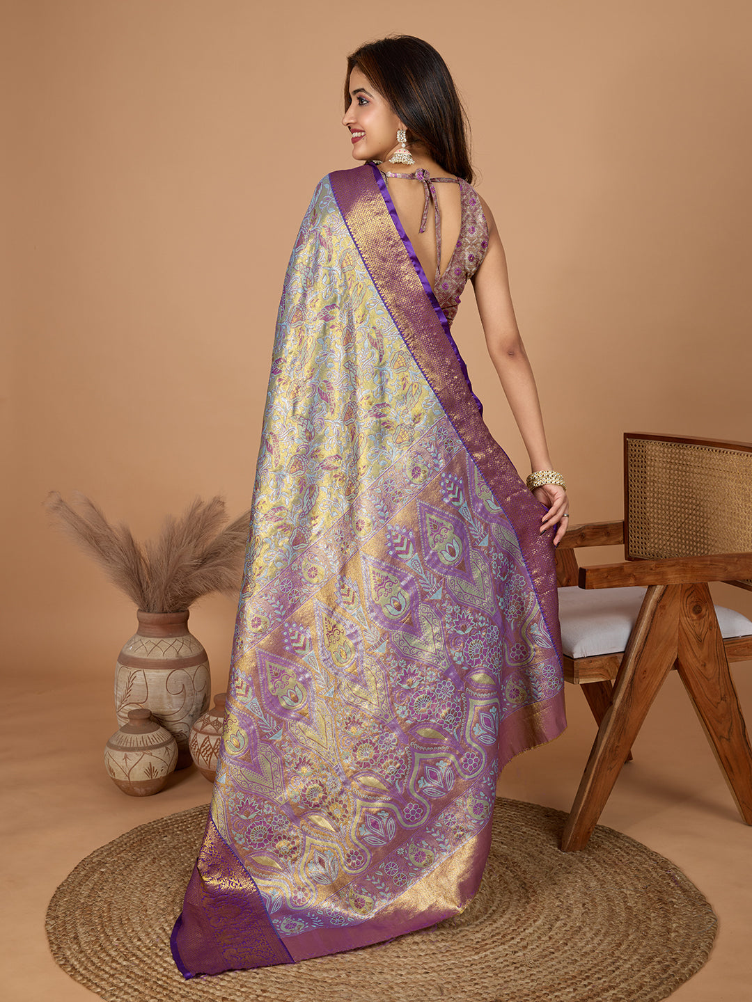 Presenting you Semi Silk saree with all over Jari weaved