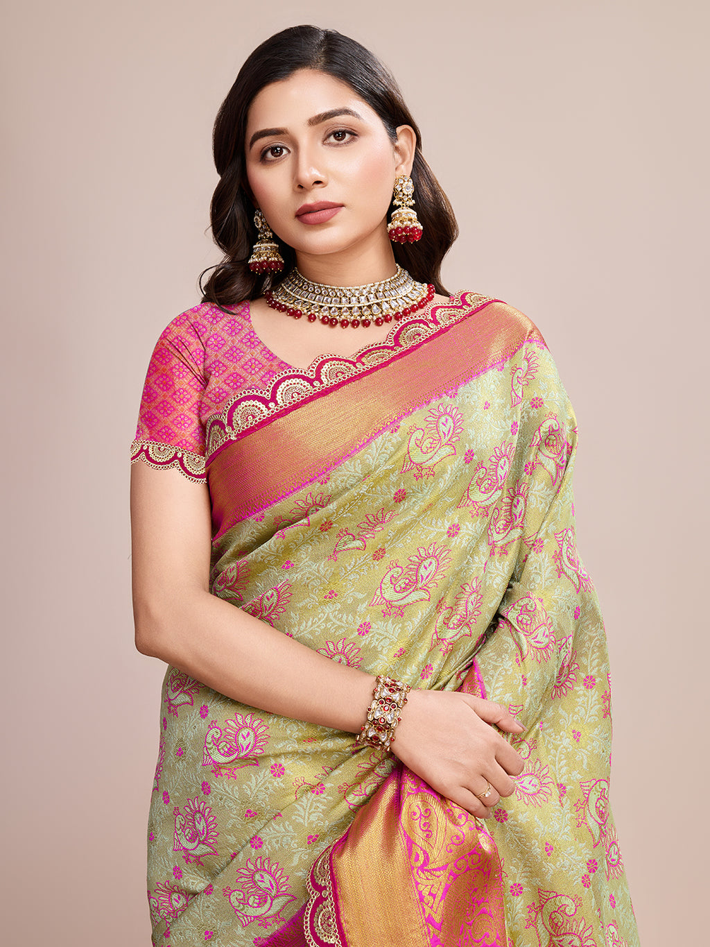 Bollywood Trendy kanjivaram silk saree with blouse piece.