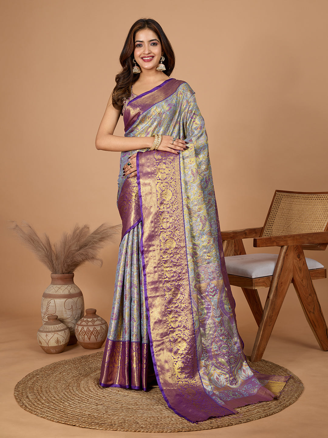 Presenting you Semi Silk saree with all over Jari weaved