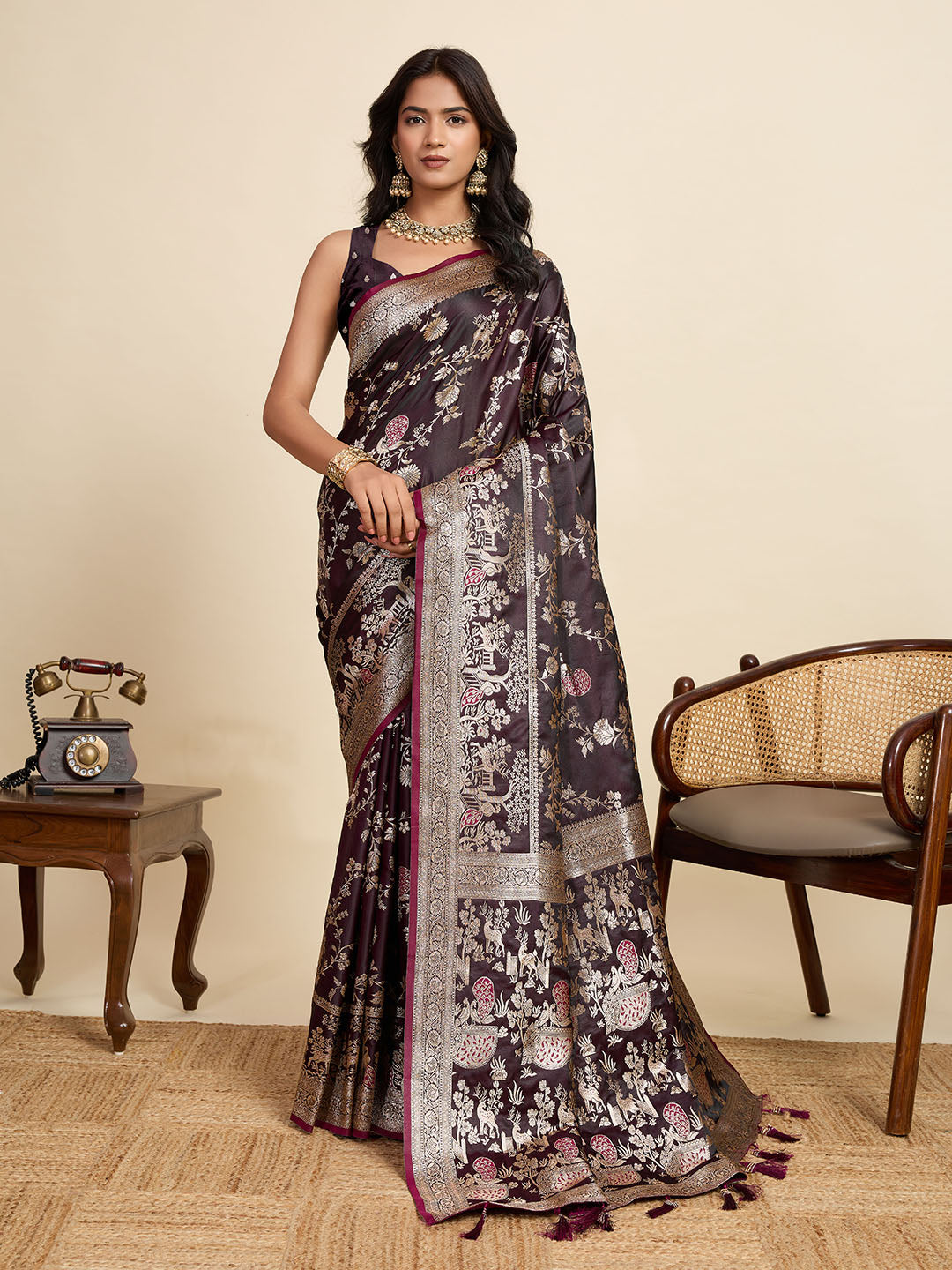 Two Tone Satin Soft Silk Saree With blouse Piece
