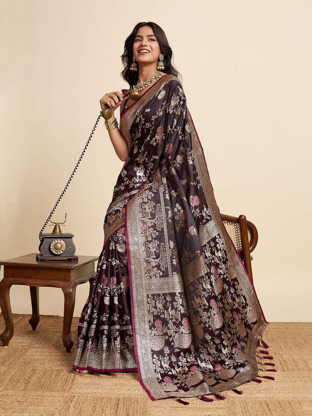 Two Tone Satin Soft Silk Saree With blouse Piece