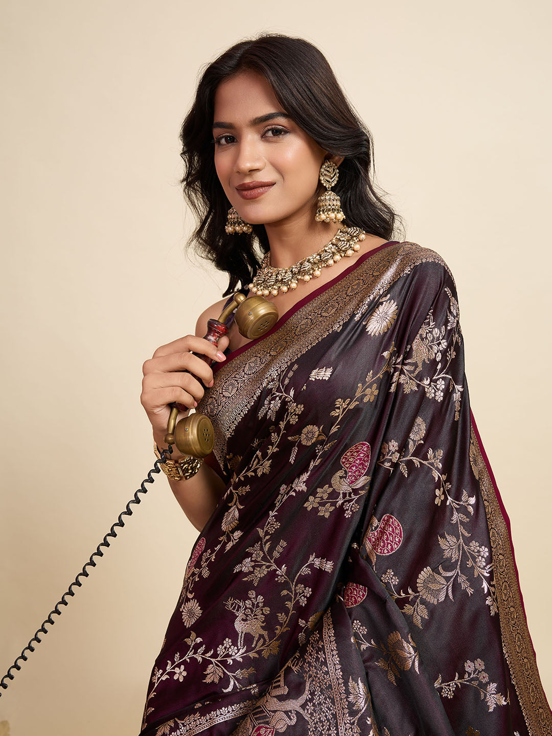 Two Tone Satin Soft Silk Saree With blouse Piece
