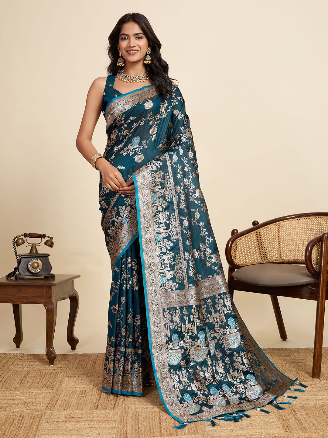 Two Tone Satin Soft Silk Saree With blouse Piece