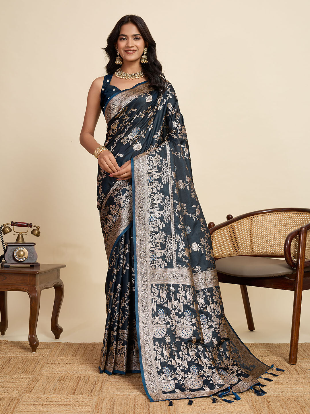 Two Tone Satin Soft Silk Saree With blouse Piece