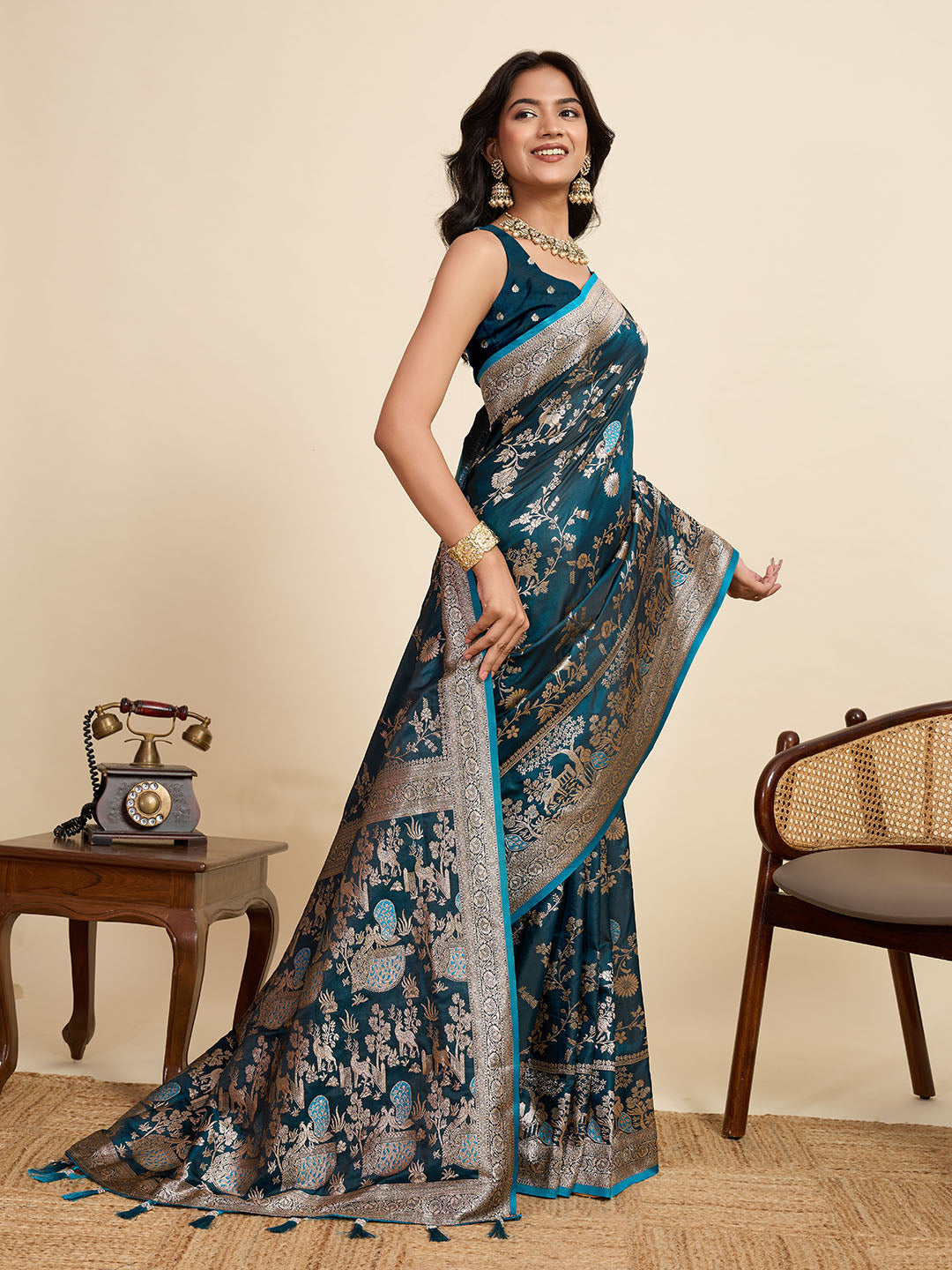 Two Tone Satin Soft Silk Saree With blouse Piece