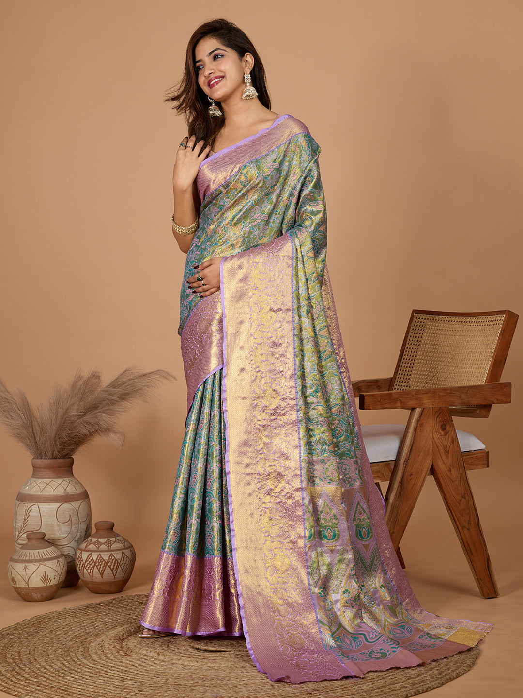 Presenting you Semi Silk saree with all over Jari weaved