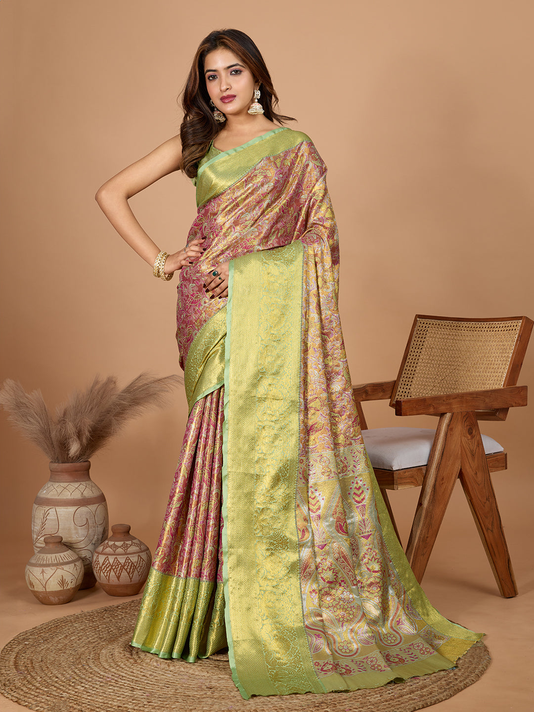 Presenting you Semi Silk saree with all over Jari weaved