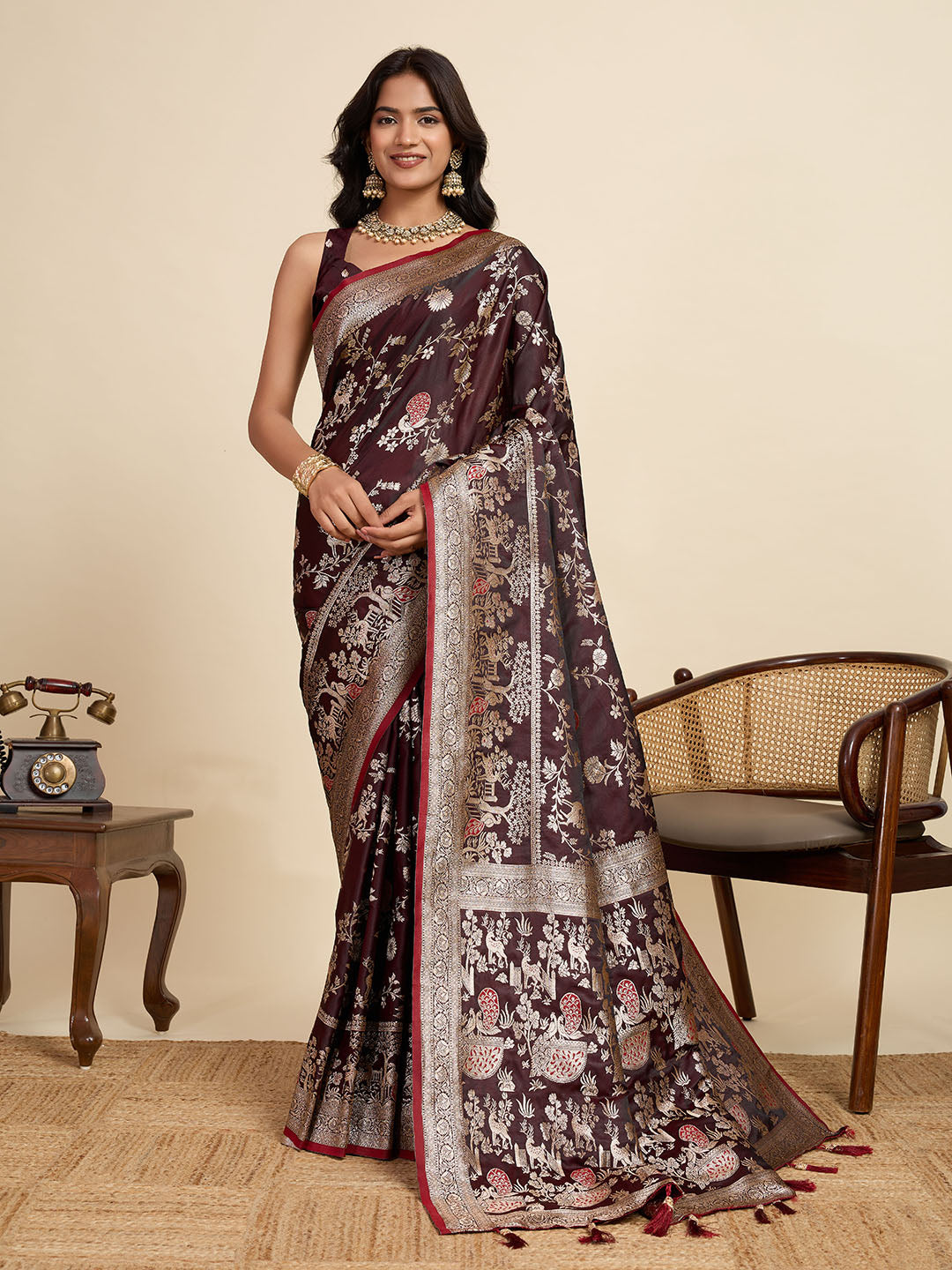 Two Tone Satin Soft Silk Saree With blouse Piece