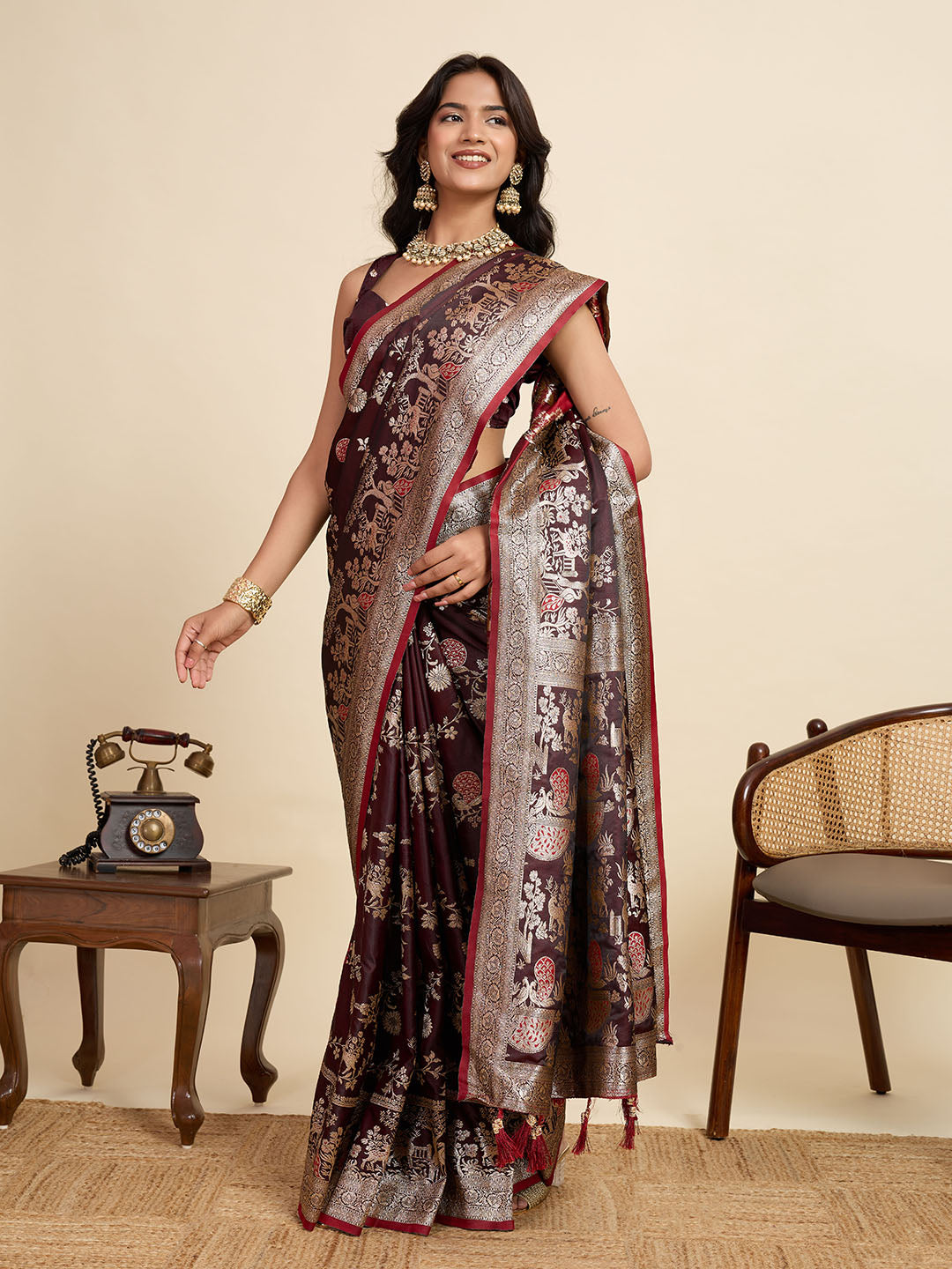 Two Tone Satin Soft Silk Saree With blouse Piece