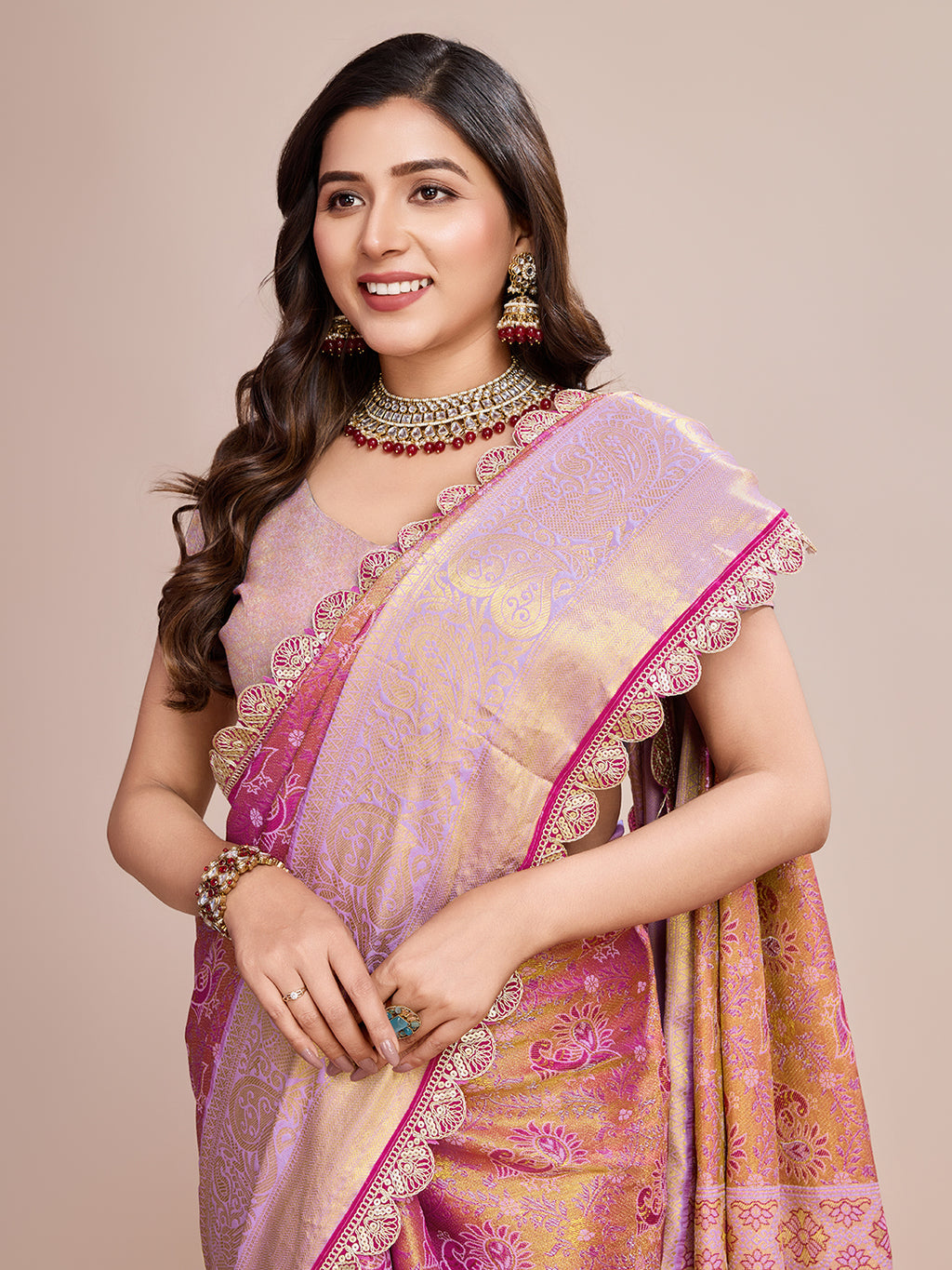 Bollywood Trendy kanjivaram silk saree with blouse piece.